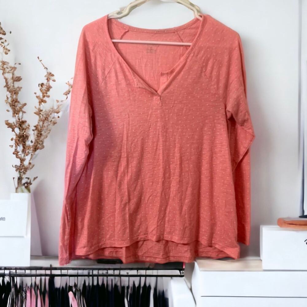 Xhileration Coral Polka Dot Long Sleeve Pajama Top Size Large